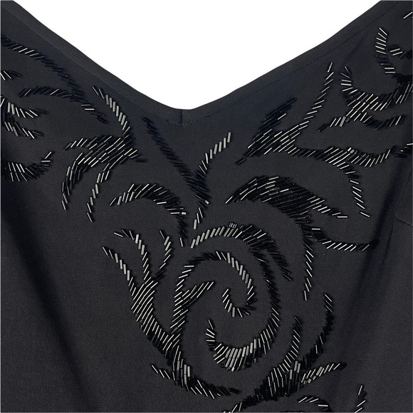 TADASHI SHOJI 90'S SPAGHETTI STRAP CAMI ASYMMETRIC HEM BEADED BLACK SLIP DRESS - Picture 12 of 16